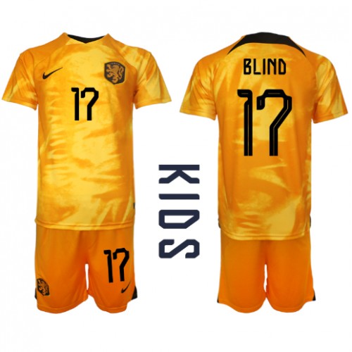 Fotbalové Dres Holandsko Daley Blind #17 Dětské Domácí MS 2022 Krátký Rukáv (+ trenýrky)